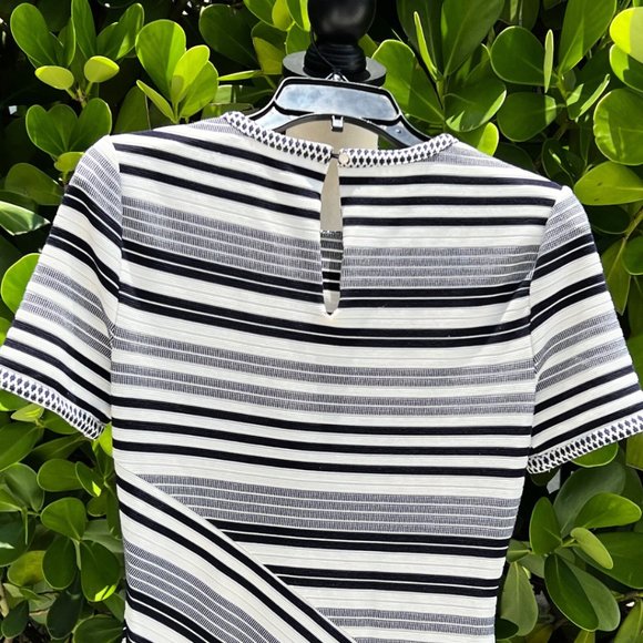 Badgley Mischka Navy Sheath Striped Dress Size 2 - Picture 9 of 13